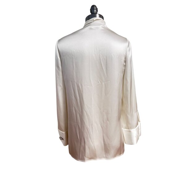 ST. JOHN Georgette Stretch Silk Blend Satin Top Blouse Petite P - Picture 5 of 7